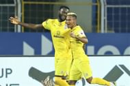 Mourtada Fall's (on the left) headed goal early in the first half proved enough for Mumbai City FC. Courtesy: ISL